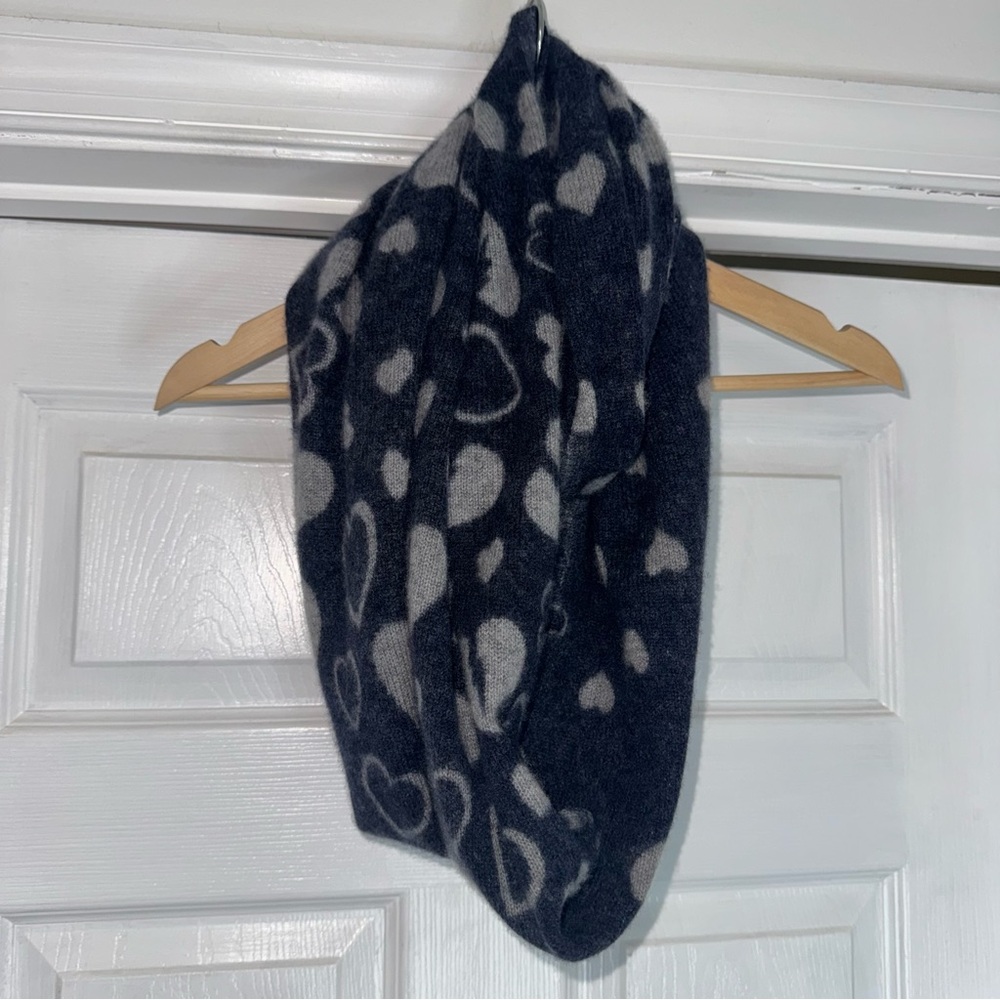 Autumn Cashmere Heart Patterned Infinity Scarf Blue 100% Cashmere Wrap